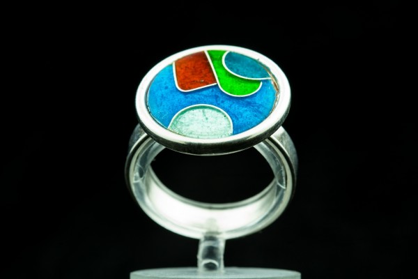Emaille - Ring Fantasy mit verstellbarer Silber - Ringschiene