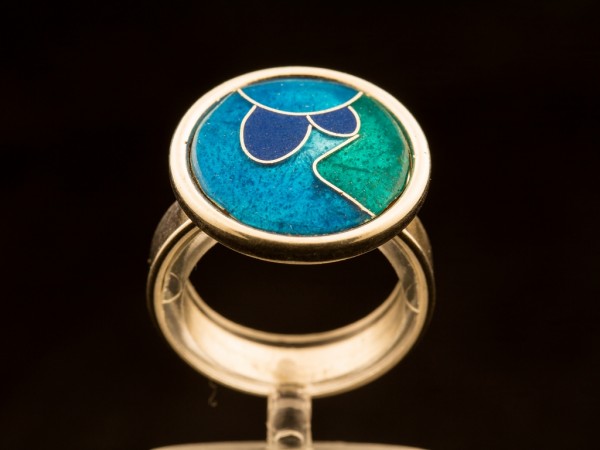 Emaille - Ring Azzurro mit verstellbarer Silber-Ringschiene
