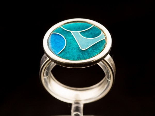 Emaille - Ring Smaragd mit verstellbarer Silber - Ringschiene