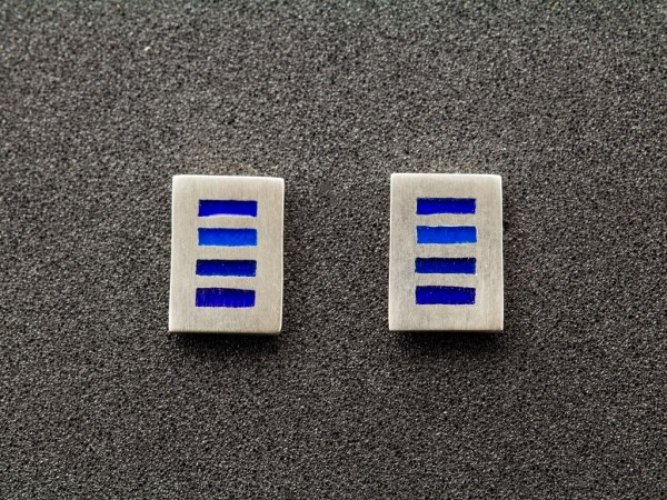 Emaille - Silber - Ohrstecker Stripe Blue Rechteck