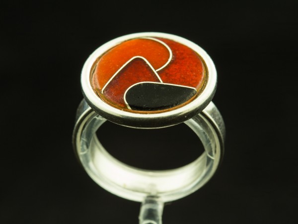 Emaille - Ring Rubin mit verstellbarer Silber - Ringschiene