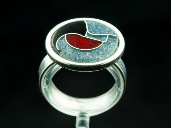 Emaille - Ring Elegance mit verstellbarer Silber - Ringschiene