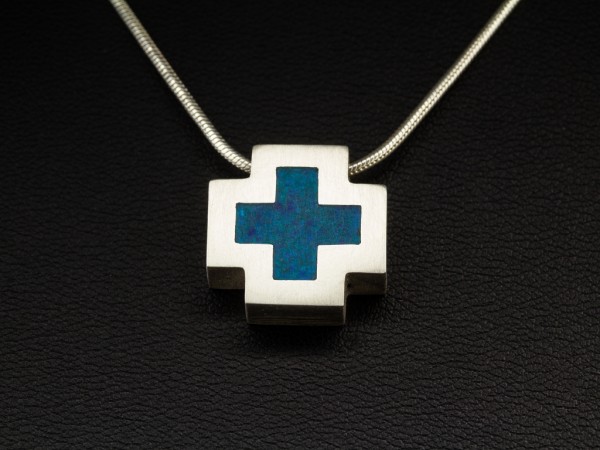 Emaille - Silberanhänger Cross